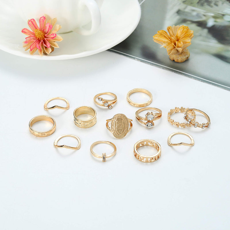 [Australia] - Edary Vintage Carved Joint Knuckle Rings Crystal Rings Set Stackable Rings for Women and Girls Style 1 
