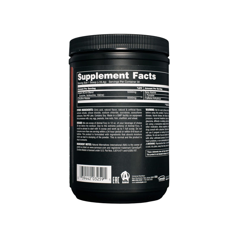 [Australia] - Animal Fury Pre Workout Powder Supplement for Energy and Focus 5g BCAA 350mg Caffeine Nitric Oxide Without Creatine Powerful Stimulant for Bodybuilders, Watermelon, 30 Servings 