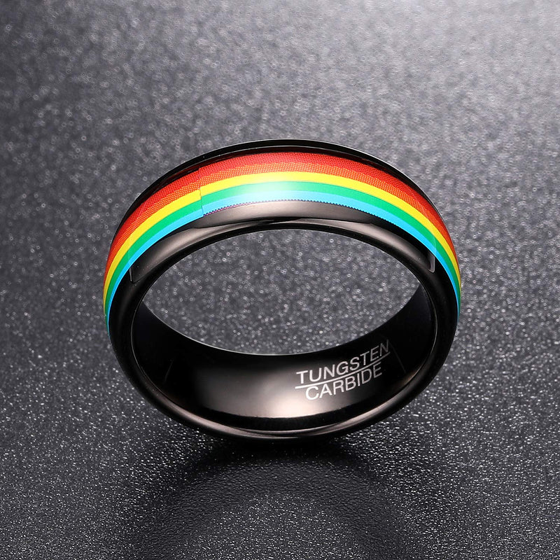 [Australia] - MEILING LINGMEI 8mm Ringbow Tungsten Rings for Men Women Dome Wedding Band with Black/Gold Inside Comfort Fit Size 7-12 