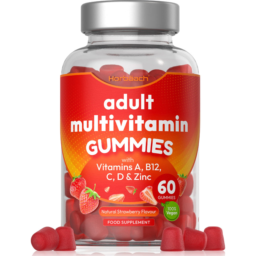 [Australia] - Multivitamin Gummies for Adults | 60 Count | 14 Essential Nutrients | with Vitamin A, B12, C, D & Zinc | Natural Strawberry Flavour | by Horbaach 60 Count (Pack of 1) 