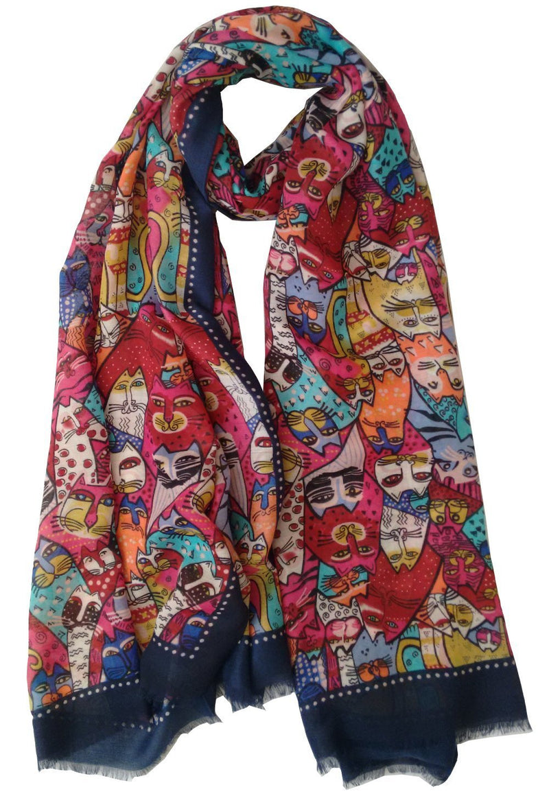 [Australia] - GlamLondon Women's Kitty Faces Cat Print Scarf Blue 