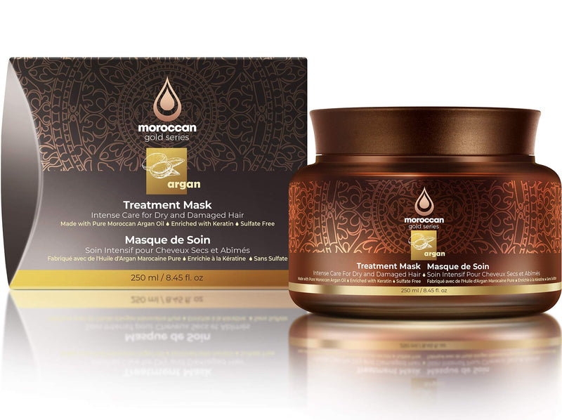 [Australia] - Moroccan Gold Series Treatment Mask – Deep Hydrating Argan Oil Hair Mask for Dry, Damaged, Color Treated and Curly Hair Enriched with Keratin – Sulfate Free Natural Hair Repair Treatment, 8.45oz 8.45 Fl Oz (Pack of 1) 