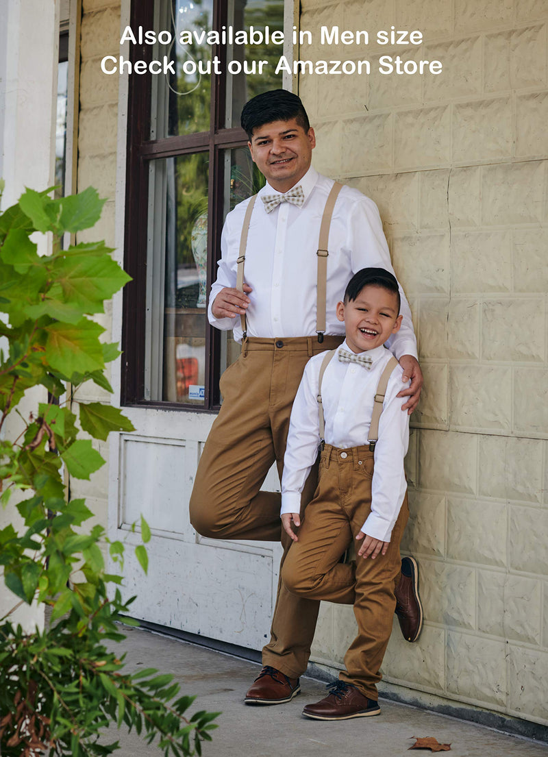 [Australia] - Suspenders and Bow Tie Set Adjustable for Boy Kid Child Son Beige With Beige Bowtie 