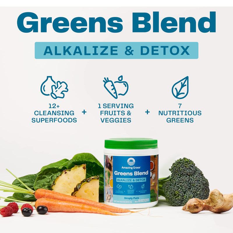[Australia] - Amazing Grass Greens Blend Alkalize & Detox: Smoothie Mix, Cleanse with Super Greens Powder, Beet Root Powder, Digestive Enzymes, Prebiotics & Probiotics, 30 Servings (Packaging May Vary) 30 Servings (Pack of 1) 