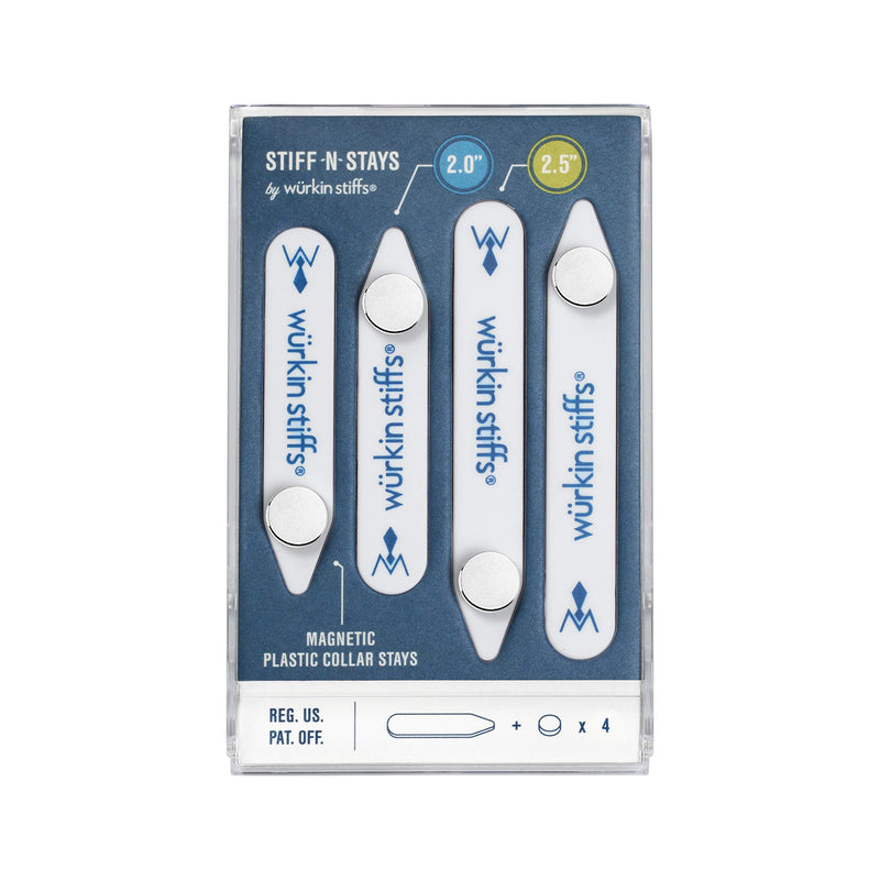 [Australia] - Wurkin Stiffs - 2 Pair 2.0 inch and 2.5 inch Stiff-N-Stay Plastic Magnetic Collar Stays with Storage case White 