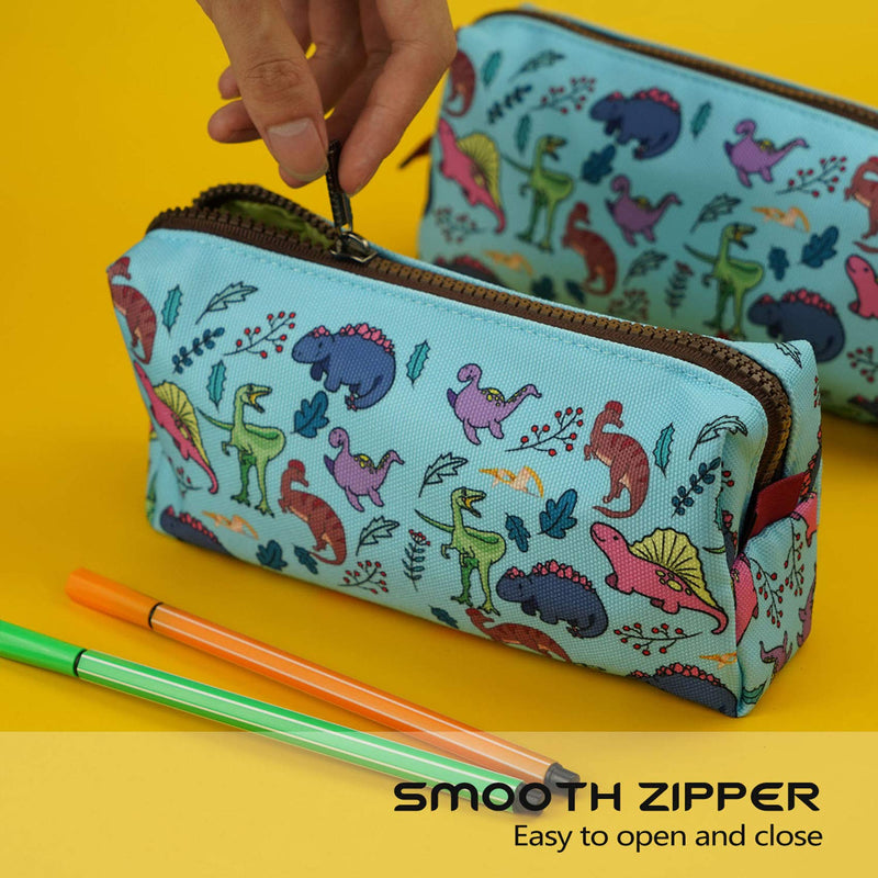 [Australia] - LParkin Dinosaur Canvas Pencil Case Pen Bag Pouch Stationary Case Makeup Cosmetic Bag Gadget Box Blue 