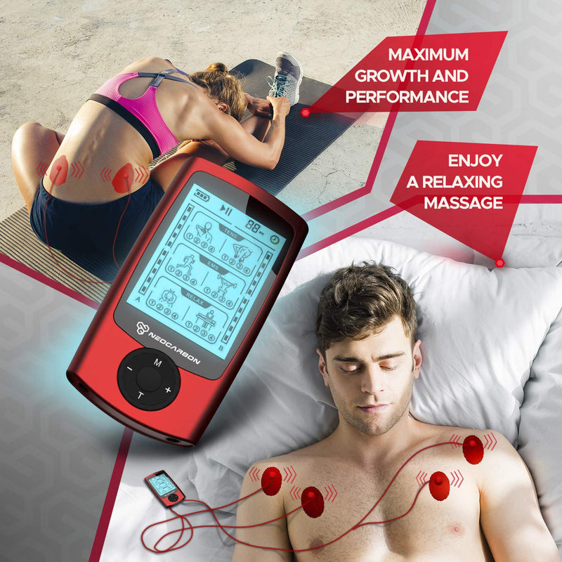 [Australia] - Dual Channel TENS EMS and Relax Muscle Stimulator, Electronic Pulse Massager Unit, 16 Electrode Pads, Travel Case 