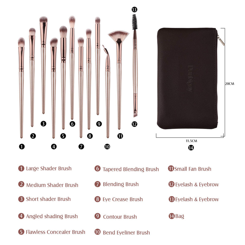 [Australia] - Daubigny Eye Makeup Brushes,12 PCS Professional Eye shadow, Concealer, Eyebrow, Foundation, Powder Liquid Cream Blending Brushes Set With Carrying Bag(Champagne Gold) A-Champagne Gold 