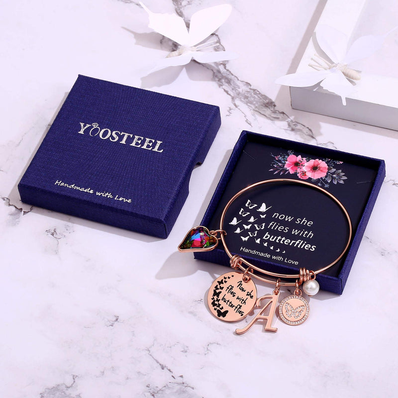 [Australia] - Yoosteel Memorial Jewelry Sympathy Gift, Now She Flies with Butterflies Gifts Butterfly Bracelet Charm Bracelets for Women Girls Loss of a Mother Gift A-Rose Gold 