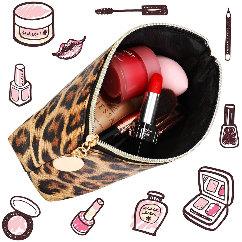 [Australia] - 2 Pieces Leopard Print Cosmetic Bag Cheetah Makeup Bag Leopard Brush bag Toiletry Travel Bag Portable Pouch Bag with Zipper for Women Girls 