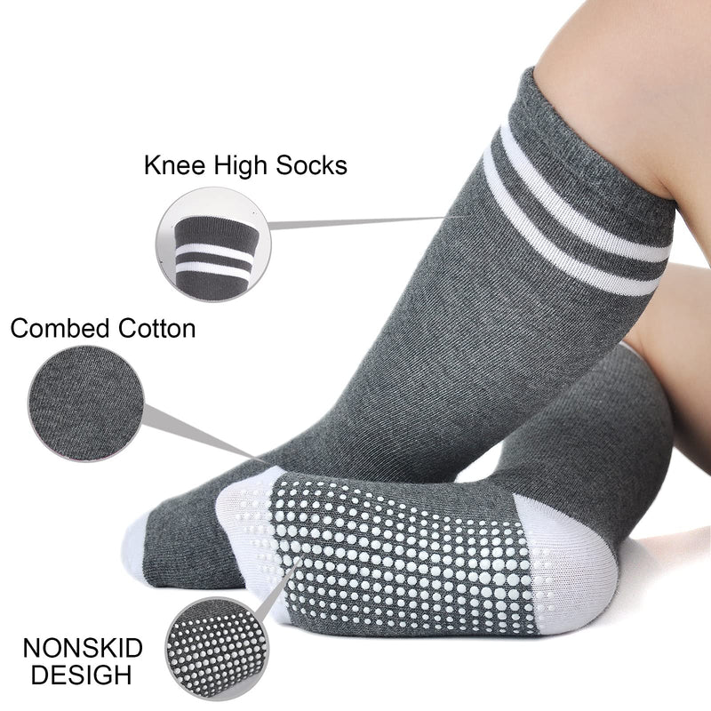 [Australia] - EPEIUS Knee High Socks with Non-Slip Grip Toddller Athletic Stripe Team Tube Socks Kids Boys Girls 5-Pack Athletic Stripes Boys 5 Pairs 1-3T 