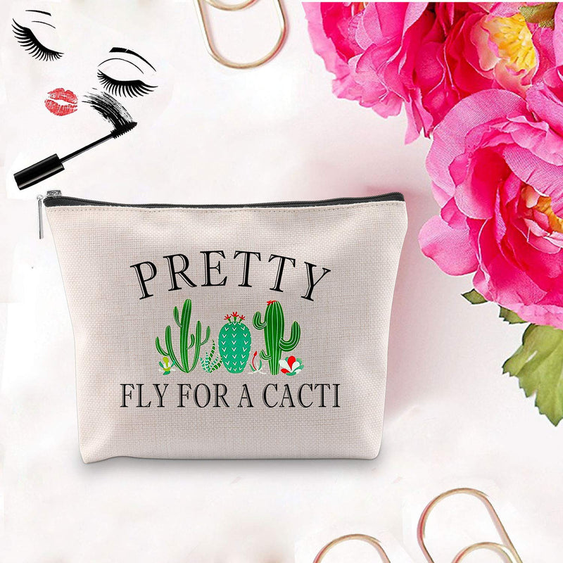 [Australia] - PXTIDY Plant Gifts Cactus Gifts for Women Cosmetic Bag Pretty Fly For A Cacti Makeup Bag Succulent Plant Gifts Purse Bag Cacti Tote Bag Gifts (beige) beige 