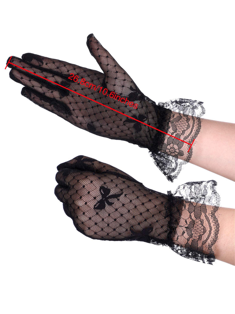 [Australia] - Women's Lace Gloves Floral Gloves Fingerless Gloves Sun Protection Gloves for Wedding Party (Color Set 2) 