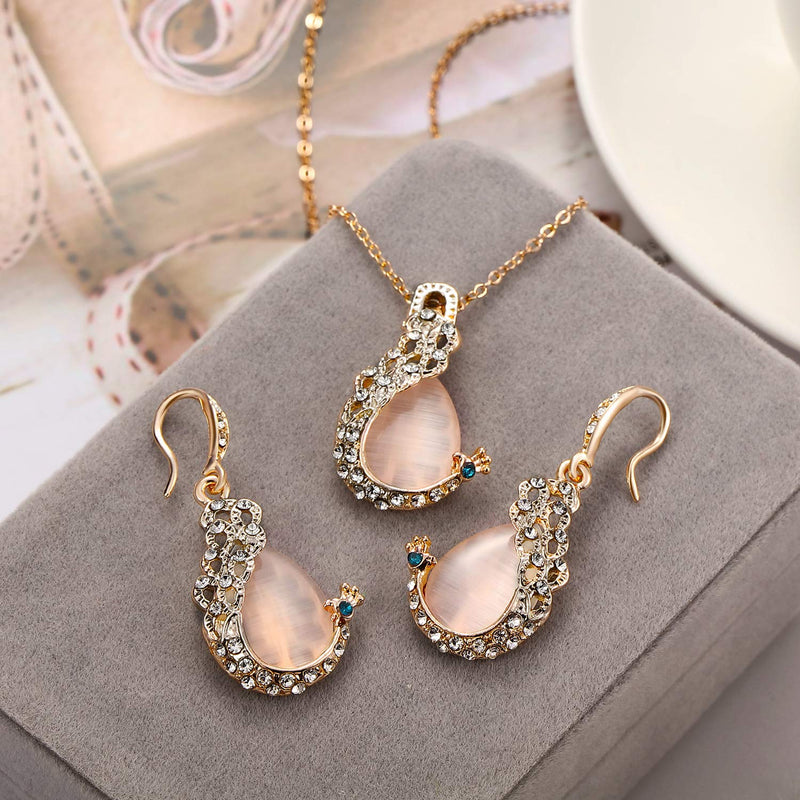 [Australia] - Hicarer 6 Pieces Women Elegant Necklace Set Peacock Waterdrop Rhinestone Pendant Necklace Crystal Peacock Pattern Earrings Jewelry 