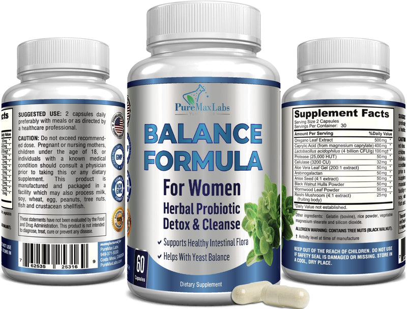 [Australia] - Balance Complex for Women - for Vaginal Health, Herbal Detox & Cleanse, Vaginal Probiotics, Supports Healthy Intestinal Flora, Helps with Yeast Infections 60 Capsules 
