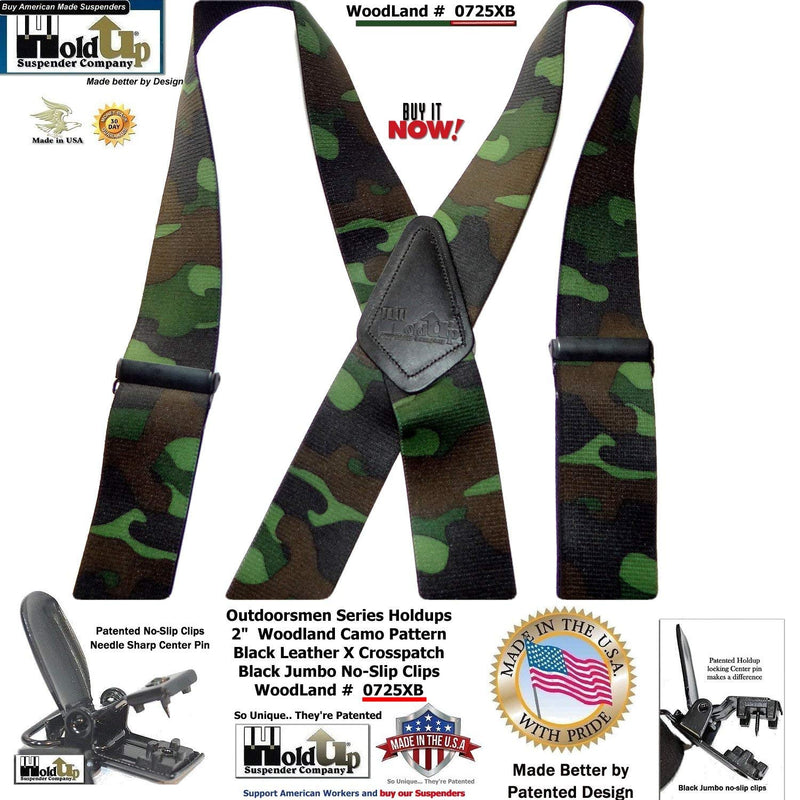 [Australia] - Holdup Suspender Company's 2" Wide Woodland Camouflage Hunting Suspenders with jumbo Patented No-slip Clips 