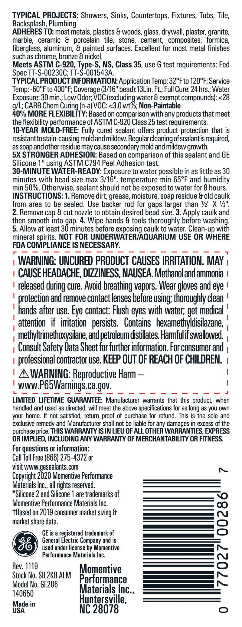 [Australia] - GE Sealants & Adhesives GE286 Advanced Silicone 2 Kitchen & Bath Sealant, 2.8oz, Almond 