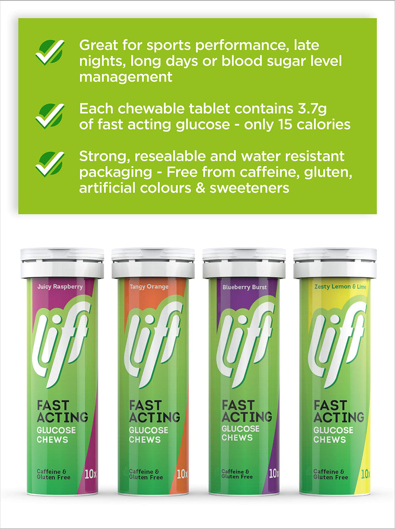 [Australia] - Lift | Fast-Acting Glucose Chewable Energy Tablets | Mixed Flavours | 6 Pack of 10-Tablet Tubes 10 Count (Pack of 6) 