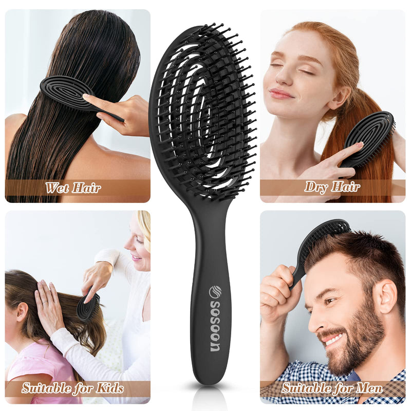 [Australia] - Detangling Hair Brush, Curved Vented Oval Hair Comb Hairbrush for Women Men Blow Drying, Comfortable Scalp Massage, Smoothing Long Thick Curly Dry Wet Hair, No More Tangle(Oval, Black) 