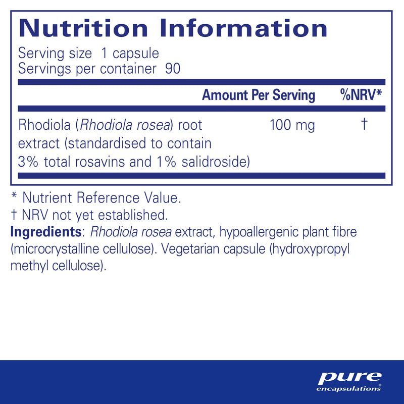 [Australia] - Pure Encapsulations - Rhodiola Rosea 100mg - Rhodiola Extract Supplement for Stress Relief & Menopause Health - 90 Vegetarian Capsules 