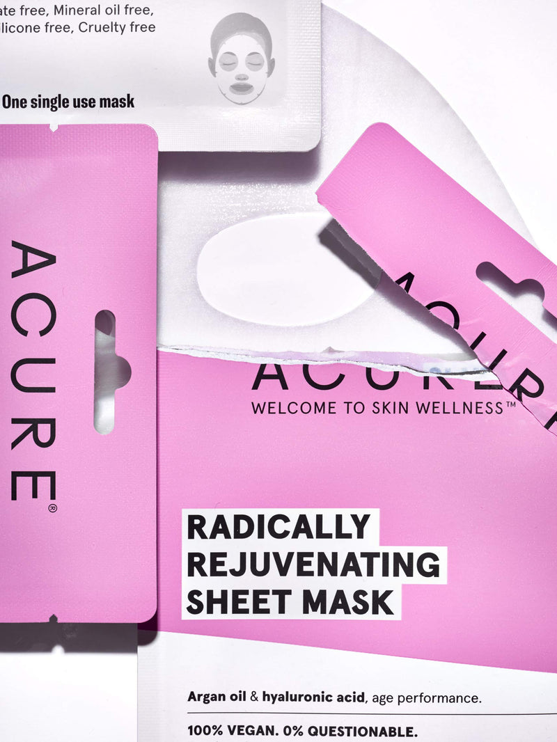 [Australia] - Acure Radically Rejuvenating Sheet Mask, 100% Vegan, Provides Anti-Aging Support, Argan Oil & Hyaluronic Acid - Hydrates & Nourishes, 1 Count, 0.67 Fl Oz 