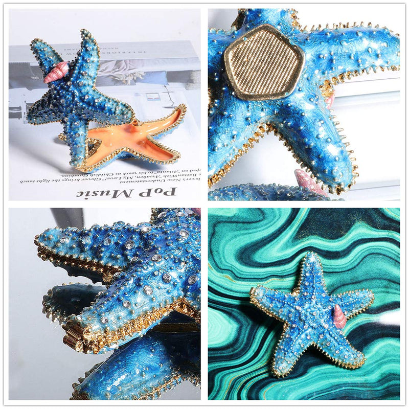 [Australia] - Waltz&F starfish Trinket Box Hinged Hand-painted Figurine Collectible Ring Holder Light Blue 