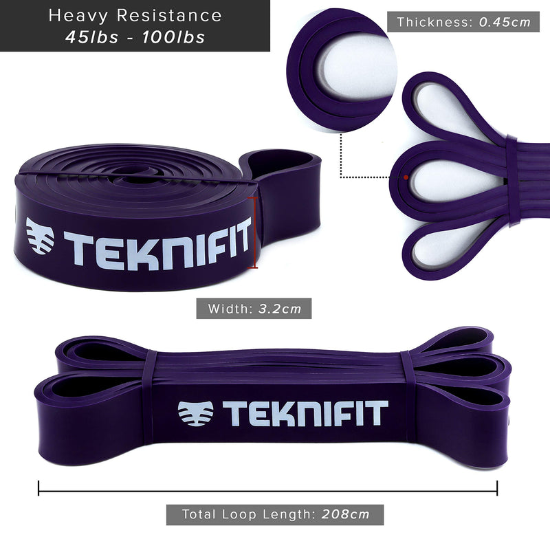 [Australia] - Teknifit Set of 3 Pull Up Resistance Bands - Full Body Workout and Home Fitness Solution - Red, Black & Purple Power Bands 