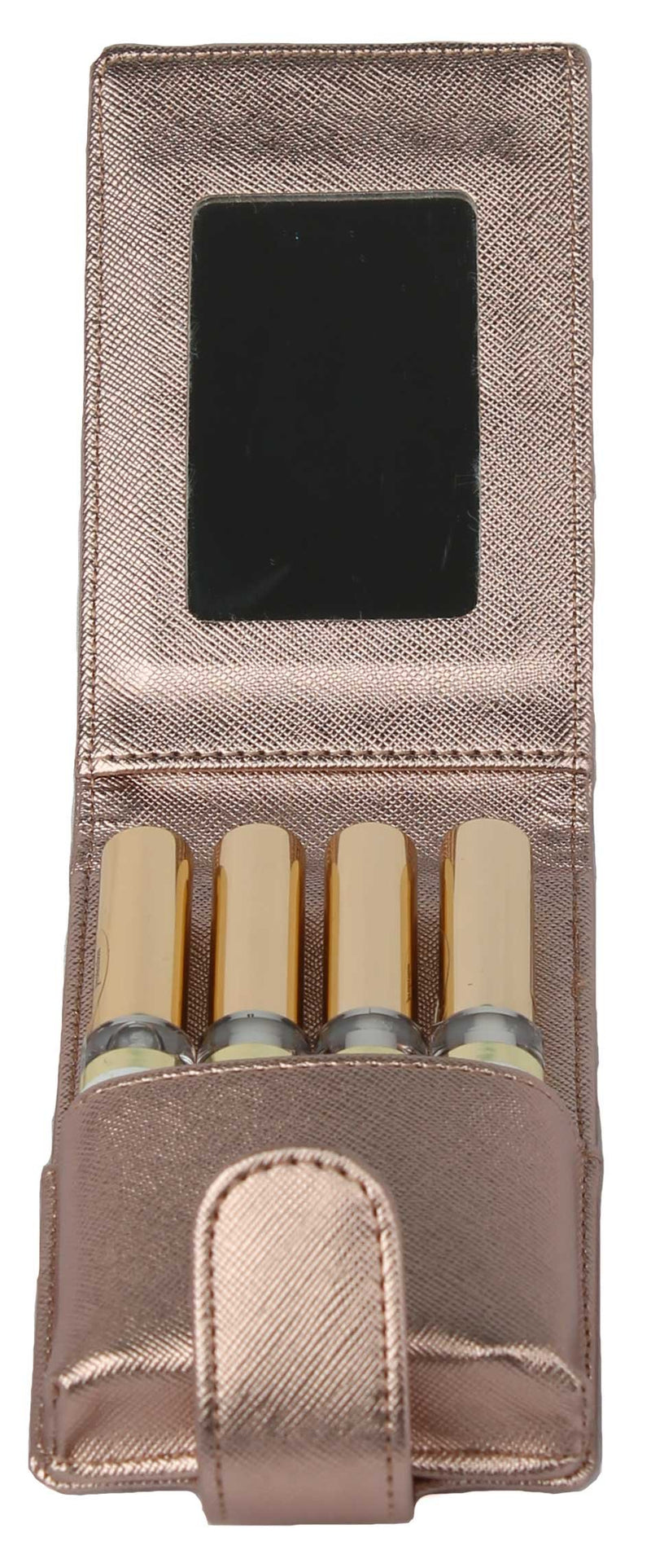 [Australia] - Lipstick Carrying Case Combo, 1 Mirrored Flip Pouch that holds 4 Lipsticks and 1 Zippered Wristlet with Elastic That Holds 16 Lipsticks (Rose Gold Lips Flip & Wristlet) Rose Gold Lips Wristlet & Solid Rose Gold Flip 