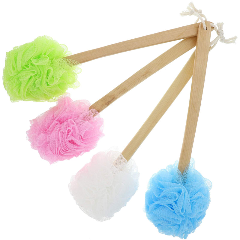[Australia] - Juvale Bath Shower Body Wash Puff with Long Handle (4 Pack) 4 Colors 