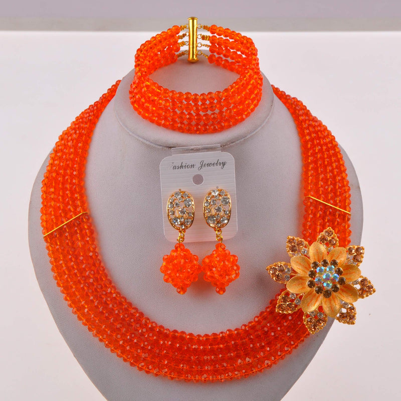 [Australia] - aczuv Classic African Beads Jewelry Set Nigerian Wedding Bridal Bridesmaids Jewelry Sets Orange 