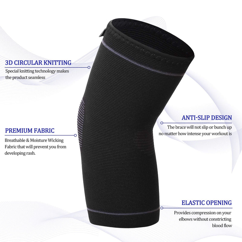 [Australia] - Protle Elbow Brace Compression Support Sleeve (Pair)–Pain Relief & Inflammation from Tendonitis, Tennis, Golf Elbow, Arthritis. Provide Protection for Workout, Weightlifting, Tennis Black Small 