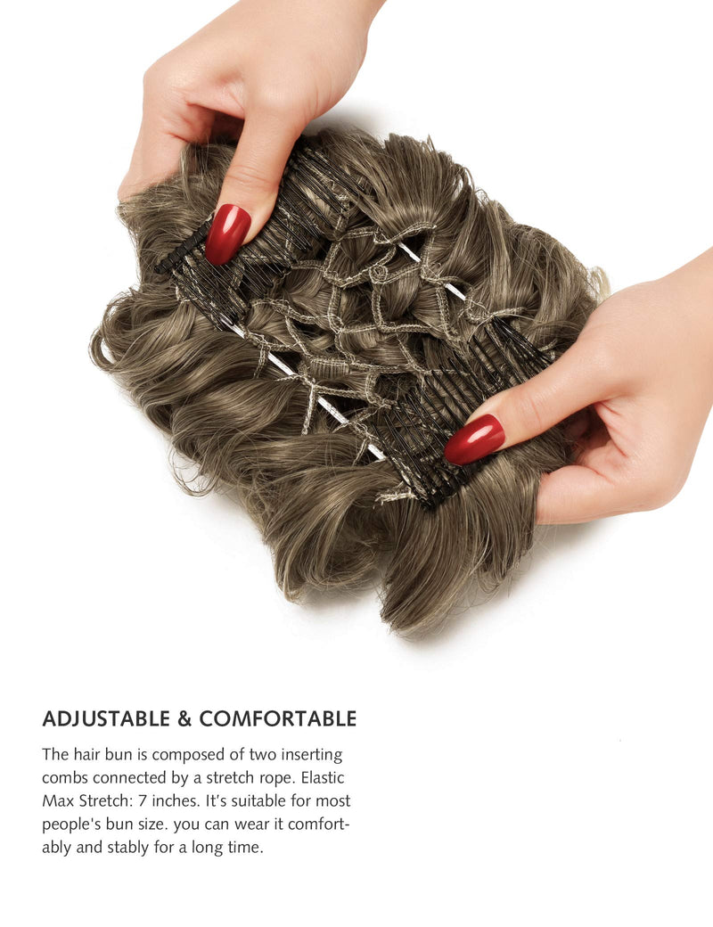 [Australia] - Yamel Messy Bun Scrunchie Chignon Hairpiece Updo Curly Bun Extension Combs in Messy Bun Hair Piece for Women Ash Brown to Bleach Blonde 