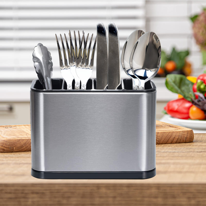 [Australia] - Kitchen Cutlery Holder Utensil Storage Organiser Stainless Steel Kitchen Utensil Holder Anti Slip Water Draining Design Easy to Clean 