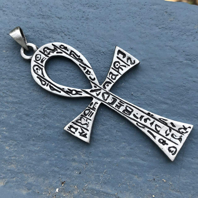 [Australia] - Jewelry Big Ankh cross of life Key of the Nile Antique silver Pewter Pendant Necklace w Silver Ball Chain 