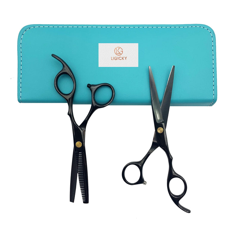 [Australia] - LIGICKY Hair Cutting Scissors Kit 6" Professional Barber Stainless Steel Hairdressing Scissors Set Hair thinning Shears Bang Hair Scissor for Kids/Women/Men/Salon/Home 