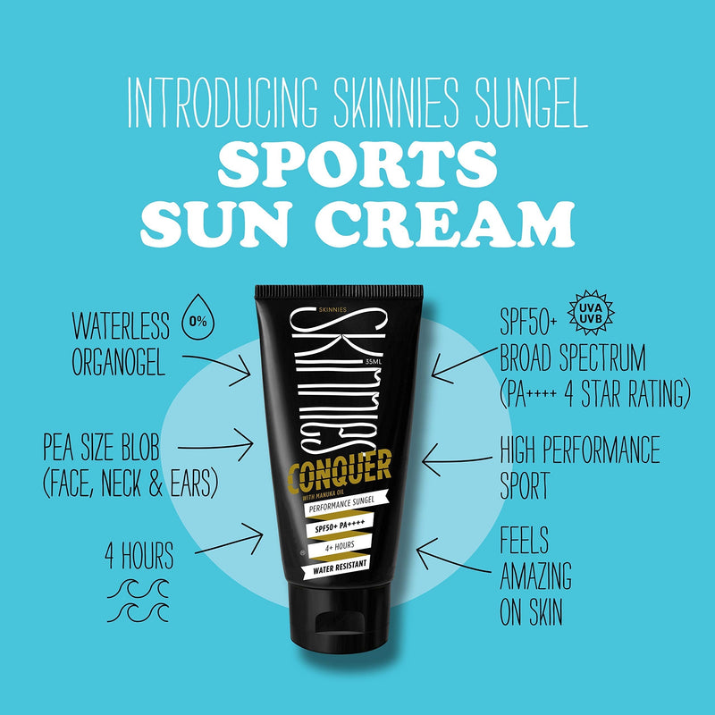 [Australia] - Skinnies 35ml SPF50+ CONQUER Sungel Sun Cream, Broad Spectrum, Reef Safe, Water Resistant 4 hours 