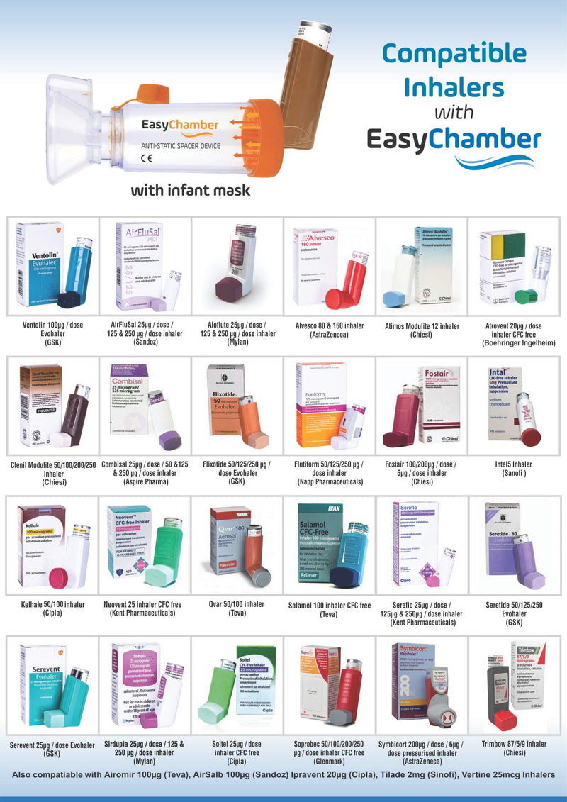 [Australia] - EasyChamber Anti-Static Spacer Device with Infant Mask, Inhaler Chamber, use with Metered Dose Inhaler, BPA and Latex Free 
