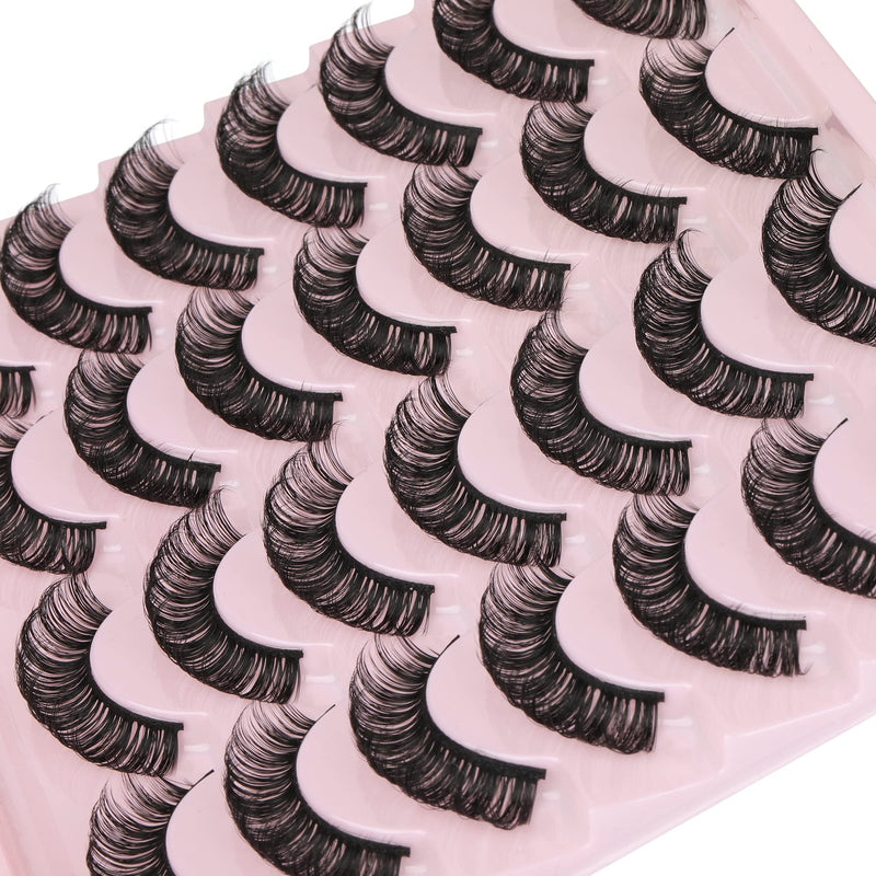 [Australia] - Newcally Russian Strip Lashes D Curl Wispy Fluffy False Eyelashes Natural Thick Volume Faux Mink Eye Lashes Reusable Handmade Like Fake Lashes Extension 14 Pairs A- THICK 