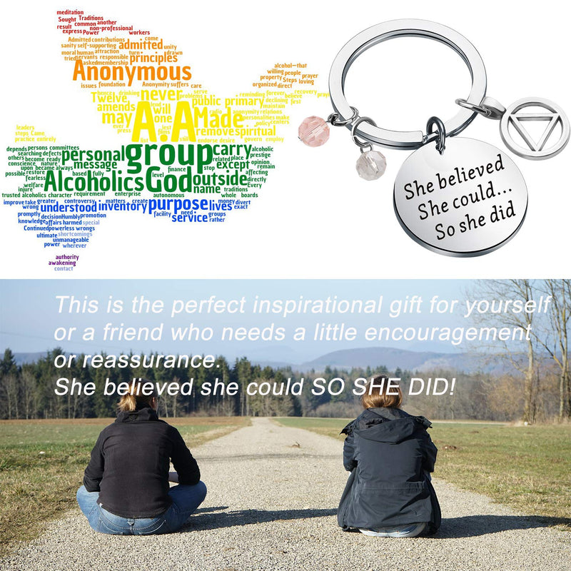 [Australia] - TIIMG Recovery Gift Sobriety Gift AA Gift Sober Recovery Jewelry AA Jewelry She Believed She Could So She Did Sobriety Keychain Alcoholics Anonymous Gifts She Believed AA 