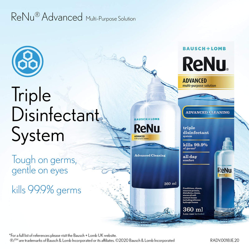 [Australia] - ReNu Advanced Multi-Purpose Contact Lens Solution 1 x 360ml – More Than Clean For Soft Contact Lenses – Condition, Clean, Remove Protein, Disinfect, Rinse and Store your Lenses – Lens Case Included 