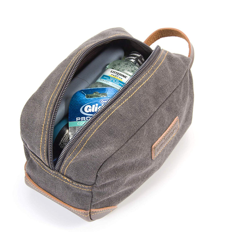 [Australia] - emissary Men's Toiletry Bag Leather and Canvas Travel Toiletry Bag Dopp Kit for Men Shaving Bag for Travel Accessories (Gray) Gray 