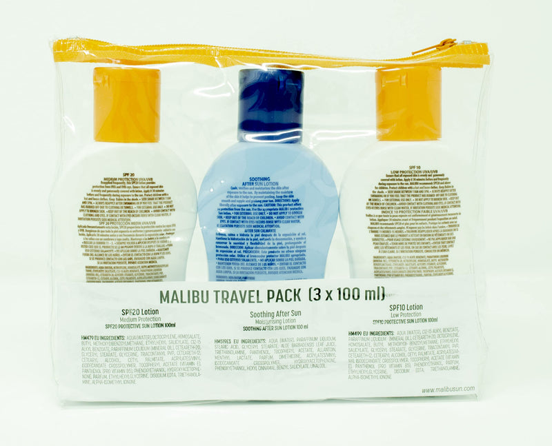[Australia] - Malibu Sun Protection Travel Size Tanning Pack 1 x SPF 20 1 x SPF 10 Sun Tan Lotion & 1 x After Sun Aloe Vera Lotion Kit 