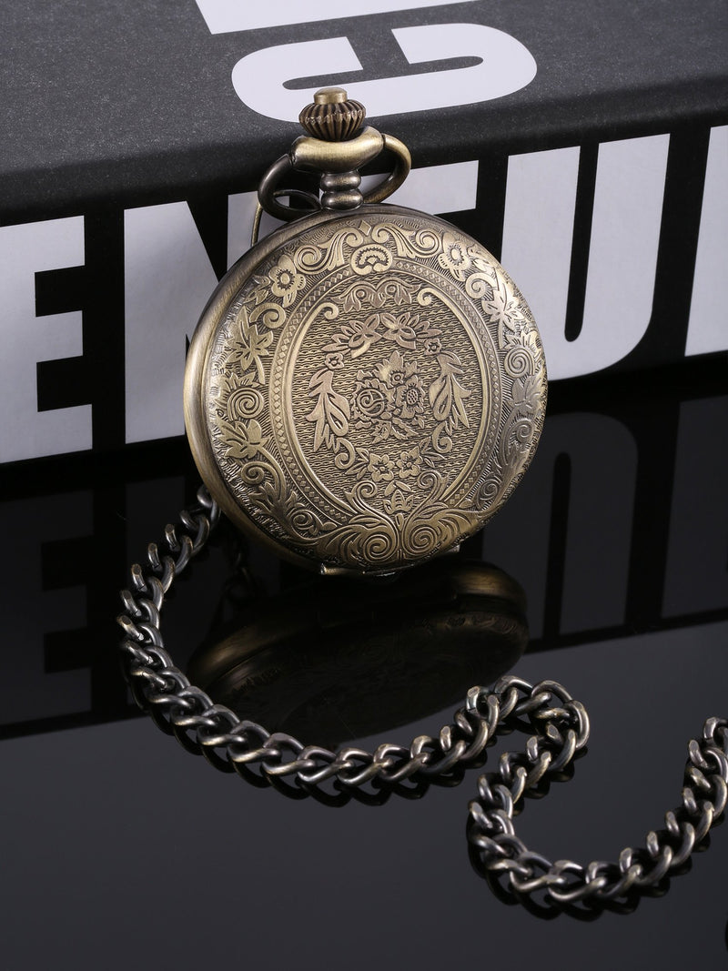 [Australia] - Hicarer Quartz Pocket Watch for Men with Black Dial and Chain Bronze 