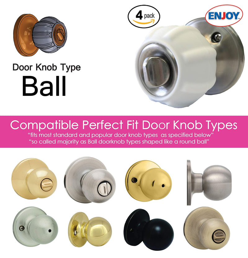 [Australia] - New Enjoy Cover - Door Knob Cover Grips Non Slip Arthritis & Senior Living Aids Grippy Easy Open Decorative. Simple Functional Effective Solution- 4 Pack (White, Ball) 
