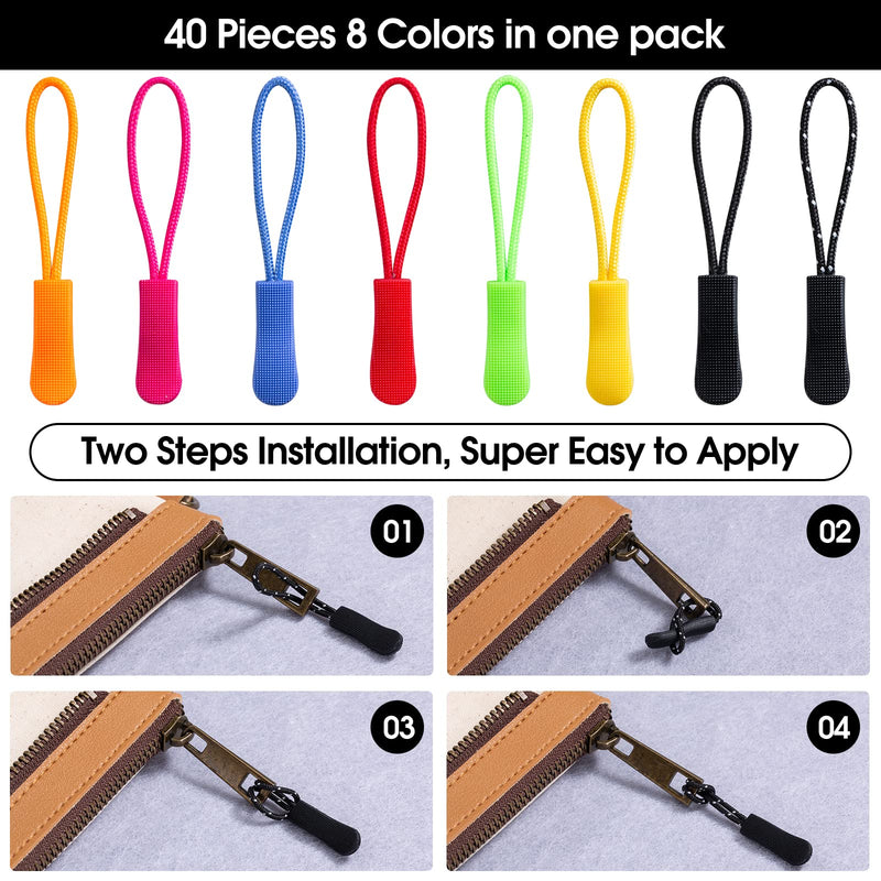 [Australia] - 40 Pieces Zipper Pulls Zip Extension Zipper Tag for Clothes Backpacks Traveling Case Handbag Purse Zipper Replacement Tag Tents 40 
