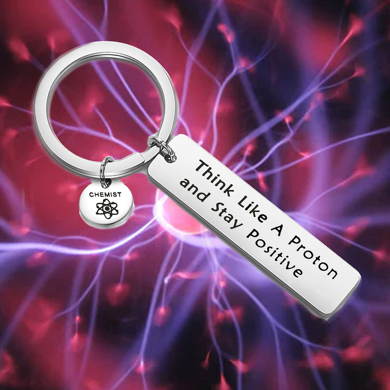 [Australia] - FEELMEM Chemist Keychain Chemist Gift Chemistry Science Jewelry Keychain Physics Gift Think Like A Proton Stay Positive silver 