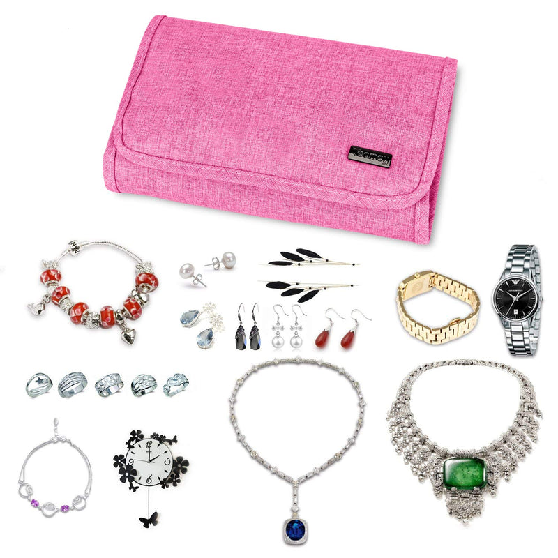 [Australia] - Teamoy Travel Jewelry Hanging Roll Bag Necklace Storage Holder for Business Trip, Pink(No Accessories Included) 