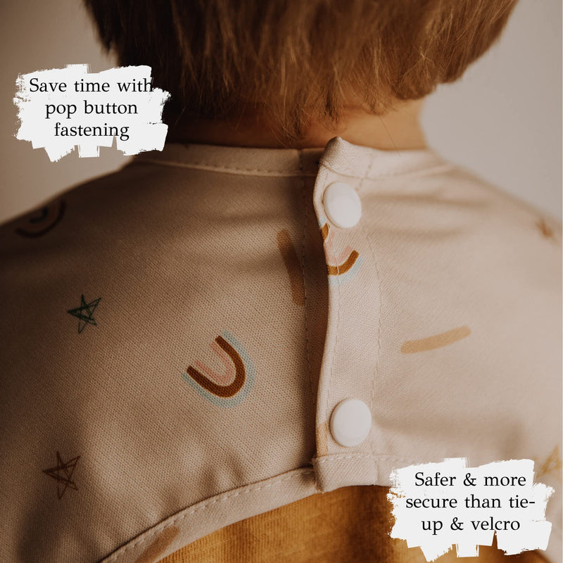 [Australia] - Bubba Bear ® Baby Weaning Bib with Sleeves | Long Sleeve Coverall Bibs Set | Toddler Led Feeding Sleeved Accessories for Babies from 6 Months Waterproof Apron Cape For Toddlers Beige 