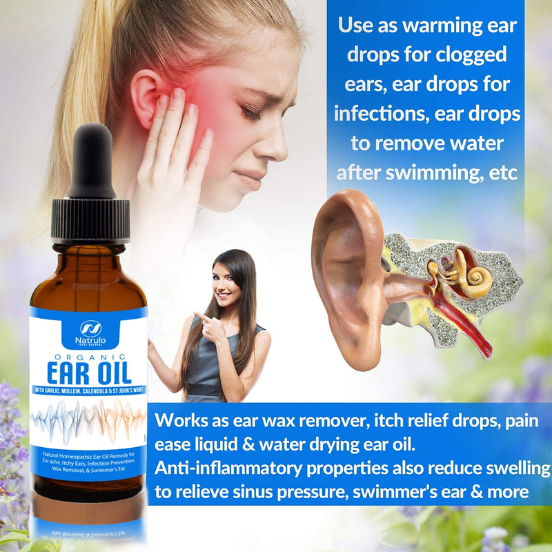 [Australia] - Organic Ear Oil for Ear Infections - Natural Eardrops for Infection Prevention, Swimmer's Ear & Wax Removal - Kids, Adults, Baby, & Dog Earache Remedy - Mullein, Garlic, Calendula Made in USA 