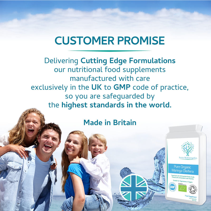 [Australia] - Pure Organic Moringa Oleifera 500mg 120 Capsules - no fillers or Flowing Agents - 100% Natural Soil Association Certified High Strength Superfood with All Essential Amino Acids 